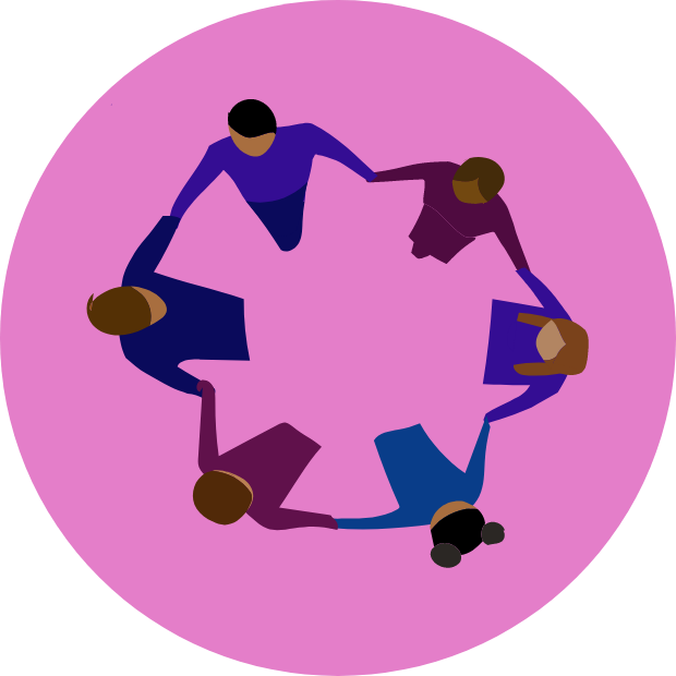 Icon with graphic of six people holding hands in a circle
