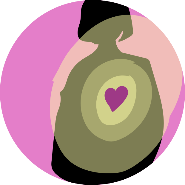 Icon with graphic of a person with their heart omitting an aura