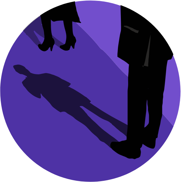 Icon with graphic of a person's shadow behind a woman in high heels