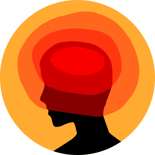 Icon with graphic of a person's head with an aura of red radiating from the brain.