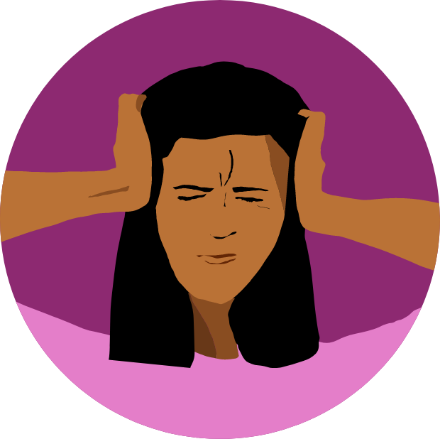 Icon with graphic of of a girl tensing her face and covering her ears.