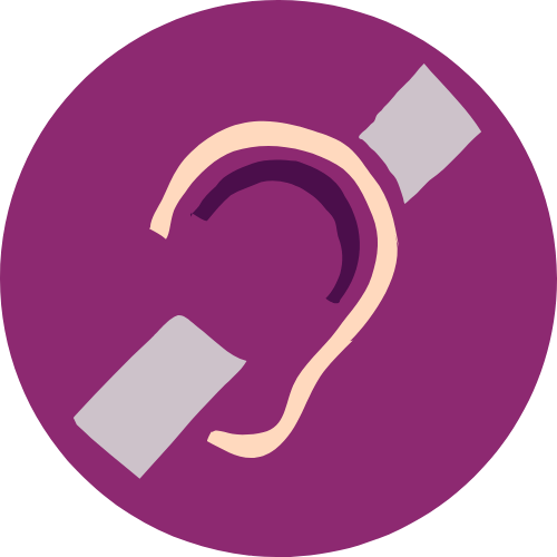 Icon with graphic of ear with a line diagnally across it
