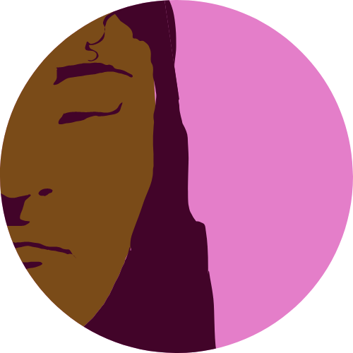 Icon with graphic showing only half a woman's face